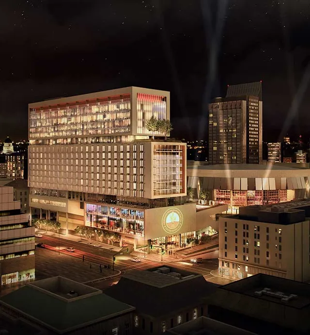 Tower night street view rendering by Rios Clementi Hale Studios