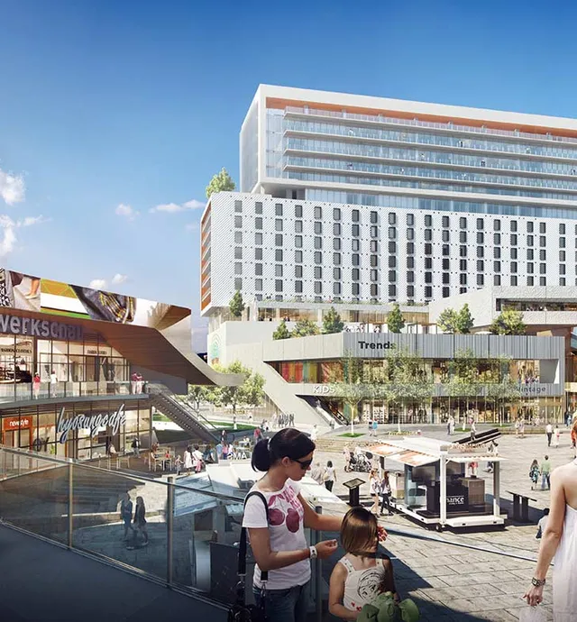 Tower day plaza view rendering by Rios Clementi Hale Studios