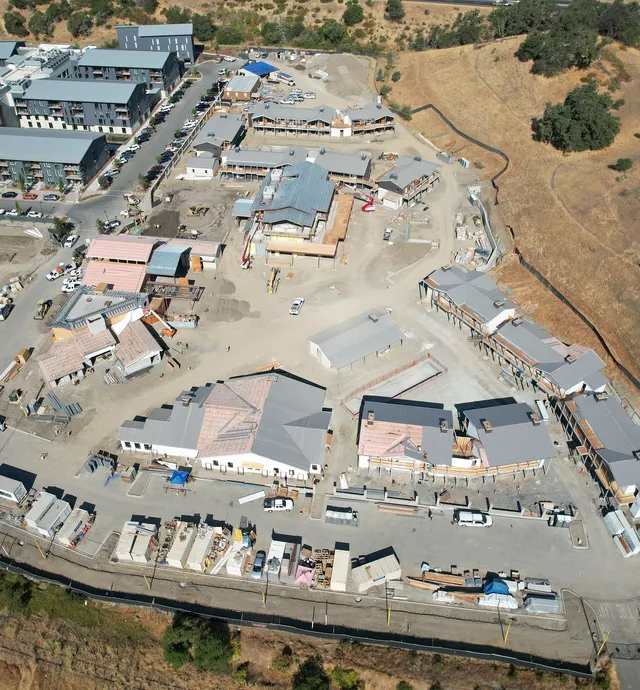 Aerial view of the Healdsburg Vineyard Hotel construction in progress showing 65%+ completion 3