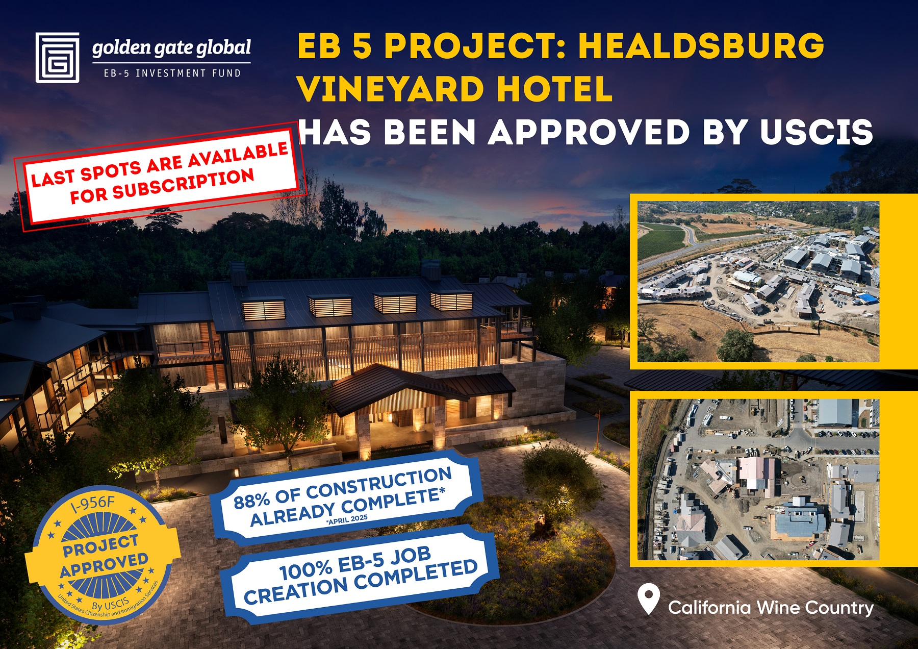 EB-5 Project Reaches 88% Completion: Healdsburg Vineyard Hotel by Appellation Hotels